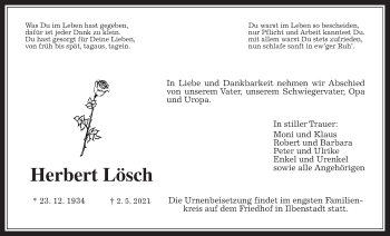 Traueranzeige von Herbert Lösch von Wetterauer Zeitung