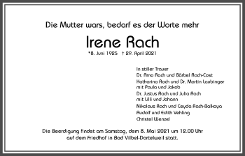 Traueranzeige von Irene Rach von Bad Vilbel/Karben