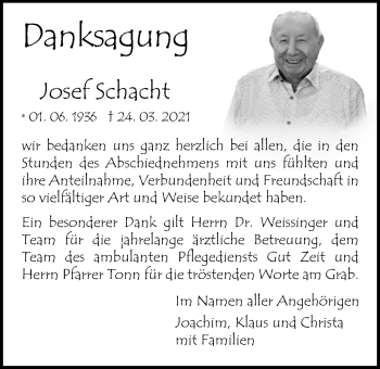Traueranzeige von Josef Schacht von Pohlheimer Nachrichten