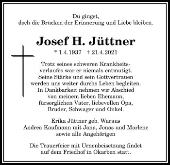 Traueranzeige von Josef H. Jüttner von Bad Vilbel/Karben