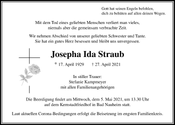 Traueranzeige von Josepha Ida Straub von Wetterauer Zeitung