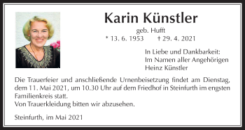 Traueranzeige von Karin Künstler von Wetterauer Zeitung