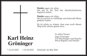 Traueranzeige von Karl Heinz Gröninger von Wetterauer Zeitung