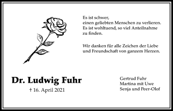 Traueranzeige von Ludwig Fuhr von Wetterauer Zeitung