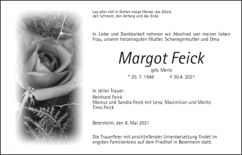 Traueranzeige von Margot Feick von Wetterauer Zeitung