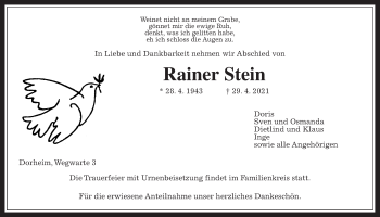 Traueranzeige von Rainer Stein von Wetterauer Zeitung
