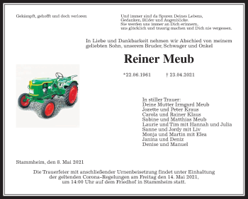 Traueranzeige von Reiner Meub von Wetterauer Zeitung