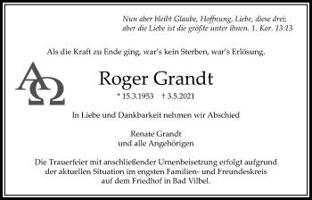 Traueranzeige von Roger Grandt von Bad Vilbel/Karben