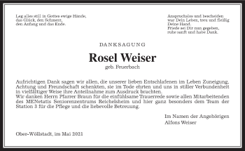 Traueranzeige von Rosel Weiser von Wetterauer Zeitung