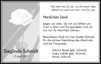 Traueranzeige von Sieglinde Schmidt von Bad Vilbel/Karben