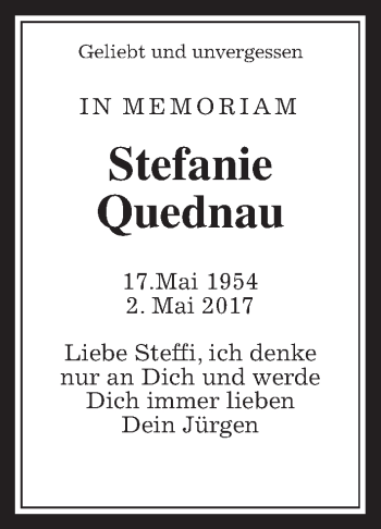 Traueranzeige von Stefanie Quednau von Wetterauer Zeitung