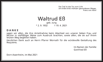 Traueranzeige von Waltrud Eß von Wetterauer Zeitung