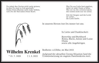 Traueranzeige von Wilhelm Krenkel von Wetterauer Zeitung