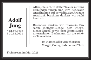 Traueranzeige von Adolf Jung von Giessener Allgemeine, Alsfelder Allgemeine