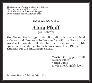 Traueranzeige von Alma Pfeiff von Giessener Allgemeine, Alsfelder Allgemeine