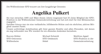 Traueranzeige von Angelika Pulkert von Wetterauer Zeitung
