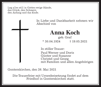 Traueranzeige von Anna Koch von Laubacher Anzeiger