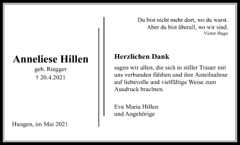 Traueranzeige von Anneliese Hillen von Licher Wochenblatt