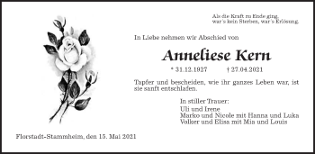 Traueranzeige von Anneliese Kern von Wetterauer Zeitung