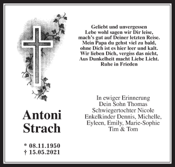 Traueranzeige von Antoni Strach von Wetterauer Zeitung