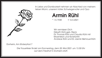 Traueranzeige von Armin Rühl von Wetterauer Zeitung