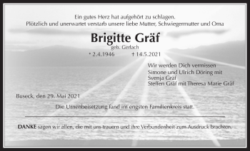 Traueranzeige von Brigitte Gräf von Giessener Allgemeine, Alsfelder Allgemeine