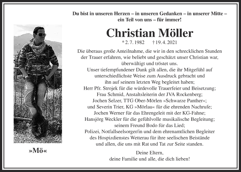  Traueranzeige für Christian Möller vom 15.05.2021 aus Wetterauer Zeitung