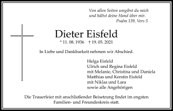 Traueranzeige von Dieter Eisfeld von Bad Vilbel/Karben