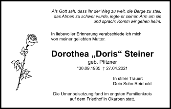 Traueranzeige von Dorothea Steiner von Bad Vilbel/Karben