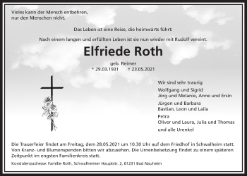 Traueranzeige von Elriede Roth von Wetterauer Zeitung