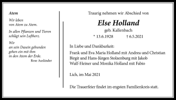Traueranzeige von Else Holland von Licher Wochenblatt