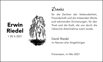 Traueranzeige von Erwin Riedel von Giessener Allgemeine, Alsfelder Allgemeine