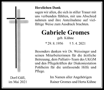 Traueranzeige von Gabriele Gromes von Pohlheimer Nachrichten