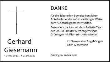 Traueranzeige von Gerhard Giesemann von Pohlheimer Nachrichten