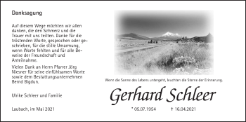 Traueranzeige von Gerhard Schleer von Giessener Allgemeine, Alsfelder Allgemeine, Laubacher Anzeiger