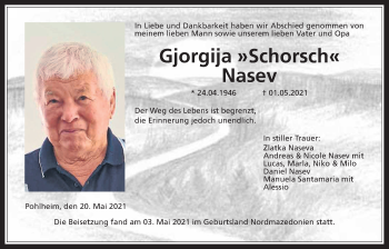 Traueranzeige von Gjorgija Nasev von Pohlheimer Nachrichten