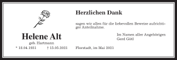 Traueranzeige von Helene Alt von Wetterauer Zeitung