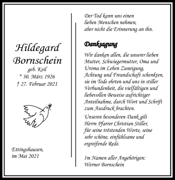 Traueranzeige von Hildegard Bornschein von Licher Wochenblatt