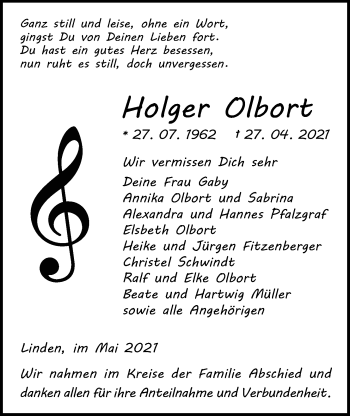 Traueranzeige von Holger Olbort von Giessener Allgemeine, Alsfelder Allgemeine