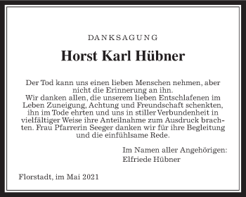 Traueranzeige von Horst Karl Hübner von Wetterauer Zeitung