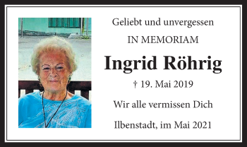 Traueranzeige von Ingrid Röhrig von Wetterauer Zeitung