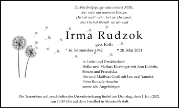 Traueranzeige von Irma Rudzok von Wetterauer Zeitung