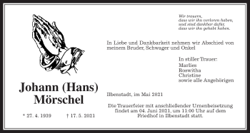 Traueranzeige von Johann Mörschel von Wetterauer Zeitung