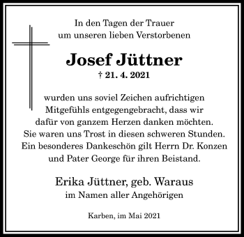 Traueranzeige von Josef Jüttner von Bad Vilbel/Karben
