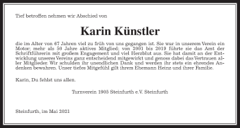 Traueranzeige von Karin Künstler von Wetterauer Zeitung