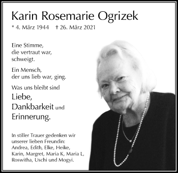 Traueranzeige von Karin Rosemarie Ogrizek von Wetterauer Zeitung