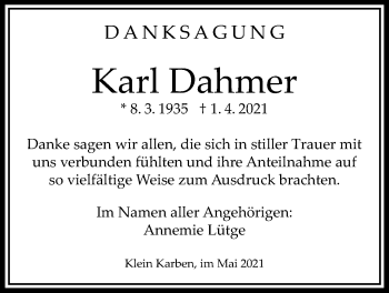 Traueranzeige von Karl Dahmer von Bad Vilbel/Karben