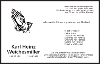 Traueranzeige von Karl Heinz Weichesmiller von Wetterauer Zeitung