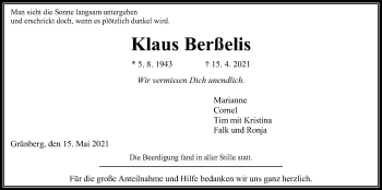 Traueranzeige von Klaus Berßelis von Giessener Allgemeine, Alsfelder Allgemeine