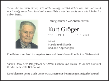 Traueranzeige von Kurt Gröger von Giessener Allgemeine, Alsfelder Allgemeine